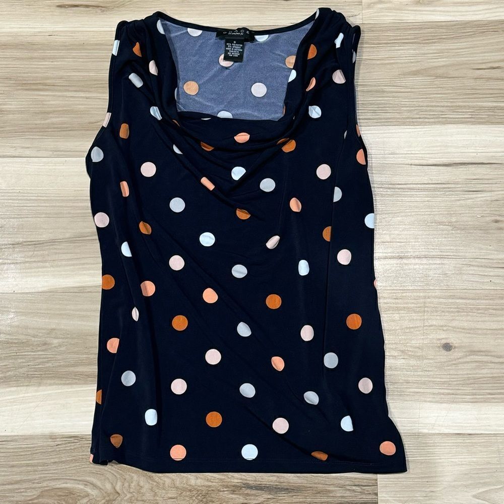 Grace Cowl Neck Polka Dot Tank Top Sleeveless Blouse Women’s Small